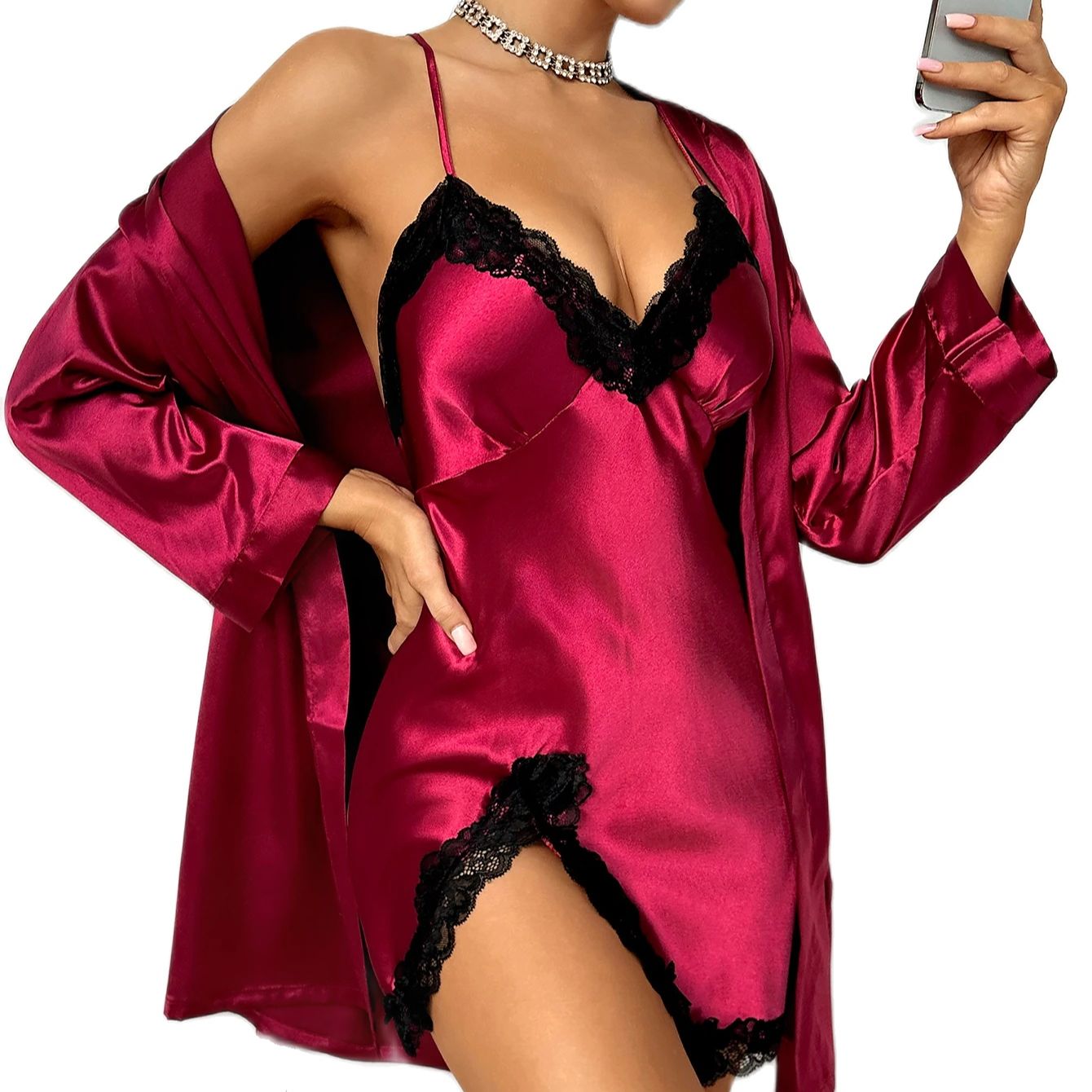 Chemise de nuit femme en satin & dentelle Amourelys – Élégance et douceur absolue