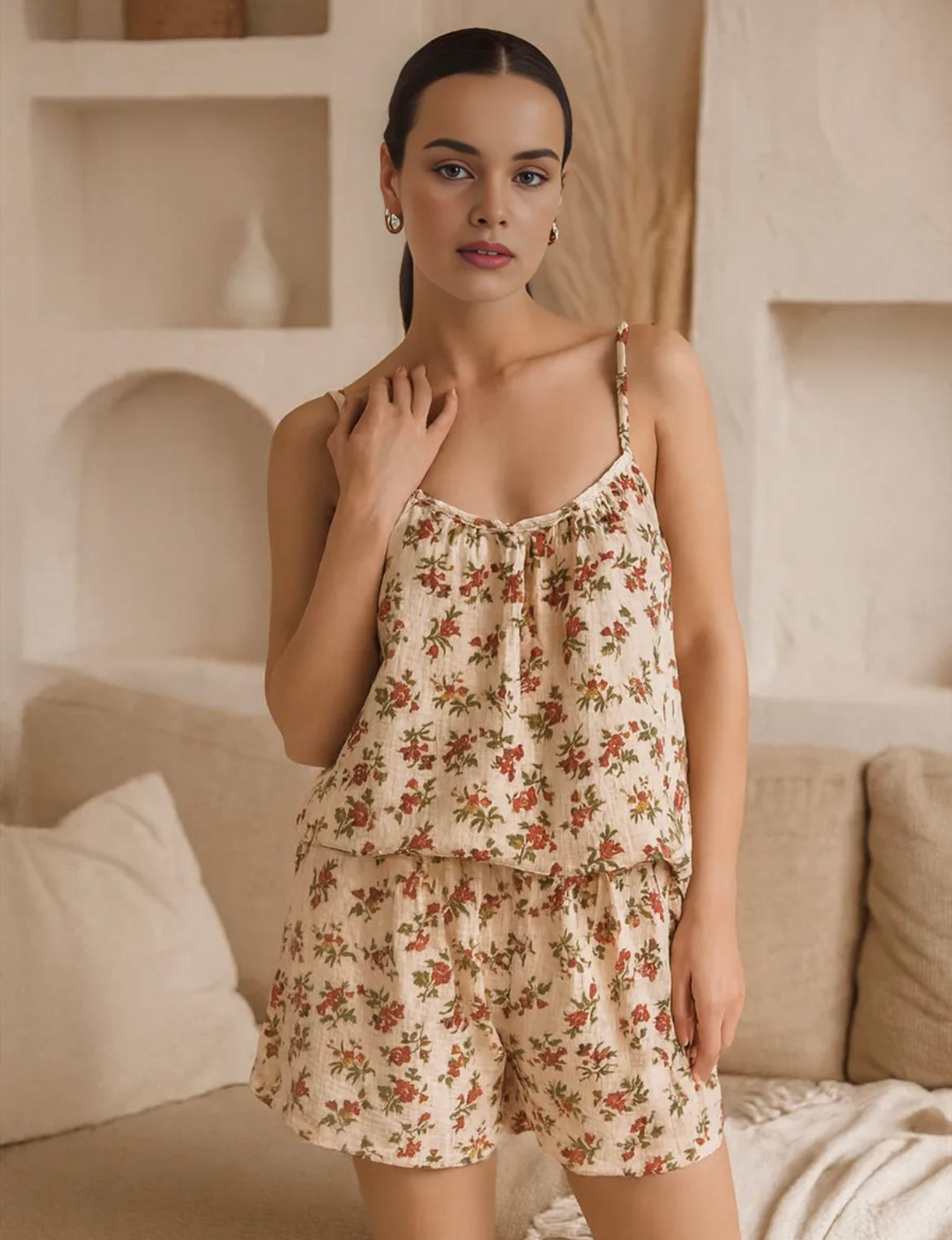 Pyjama Femme 100 % Coton Fleuri – Douceur & Élégance Naturelle
