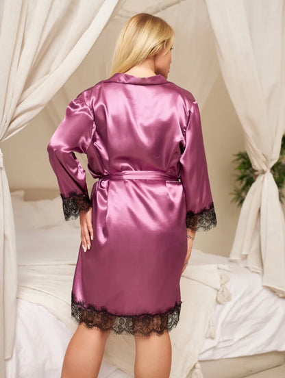 Ensemble Lingerie 4 Pièces Satin & Dentelle – Robe, Short, Camisole et Culotte Sexy