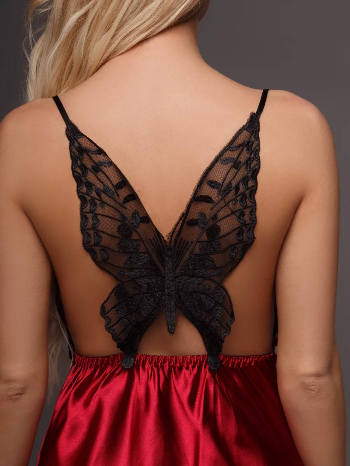 Nuisette Femme Satin Dos Papillon Sexy