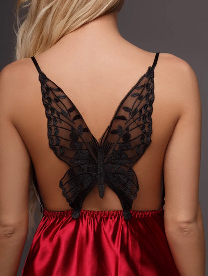 Nuisette Femme Satin Dos Papillon Sexy