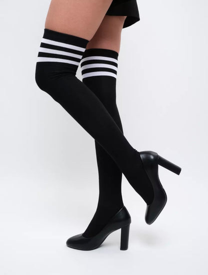 Chaussettes hautes femmes – Extra longues, épaisses et rayées