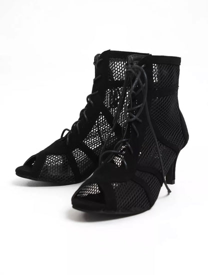 Sandales à talons hauts en maille noire – Sexy, ouvertes et chic