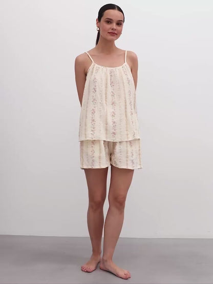 Pyjama Femme 100 % Coton Fleuri – Douceur & Élégance Naturelle