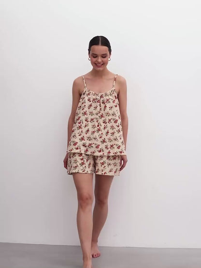 Pyjama Femme 100 % Coton Fleuri – Douceur & Élégance Naturelle